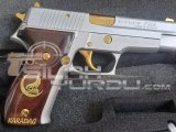 EMEKLİ EMNİYET GÖREVLİSİNDEN RUHSATLI KUTUSUNDA SIFIR AYARINDA İLK ELDEN KROM-ALTIN KAPLAMA SİGSAUER P 226